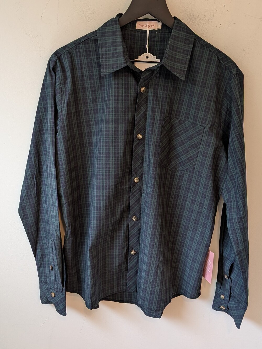 IVY City Co Mens John Shirt Navy Green Plaid Large